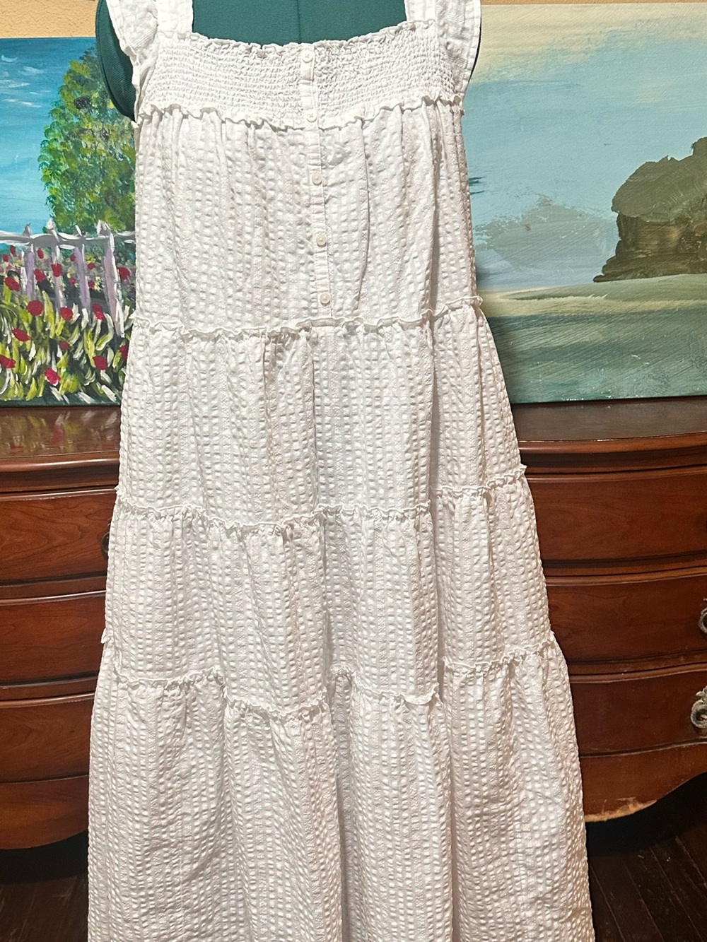 Old Navy White Tiered Seersucker Maxi Skirt